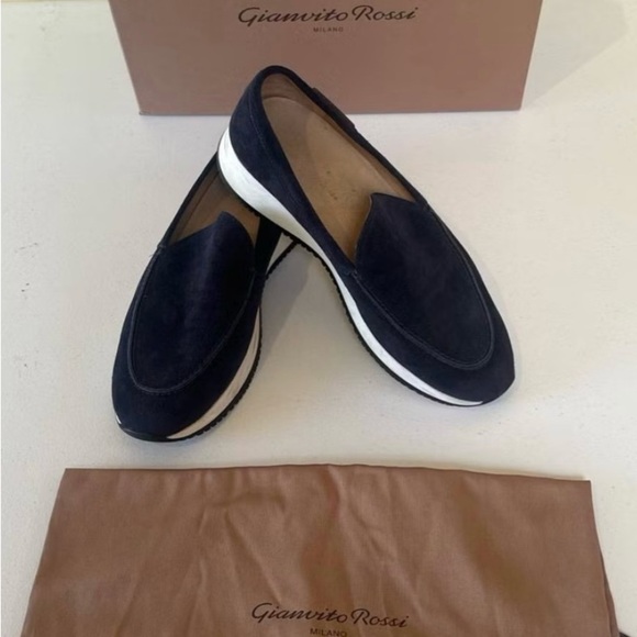 Gianvito Rossi Blue Flats with Textured Fabric and White Rubber Sole - Picture 1 of 2